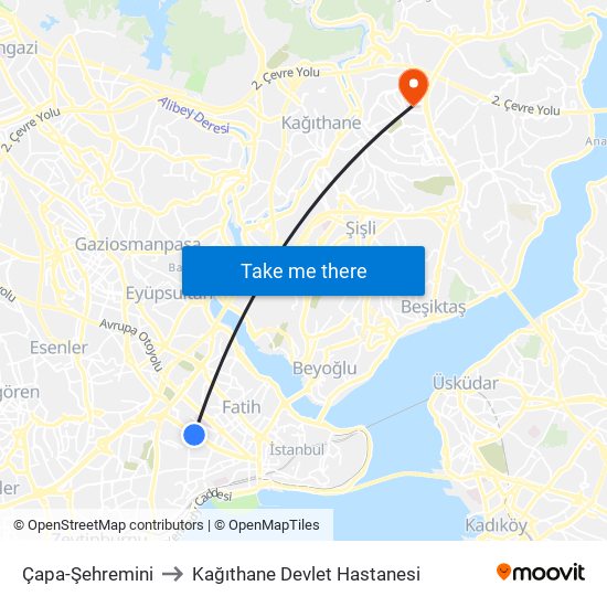 Çapa-Şehremini to Kağıthane Devlet Hastanesi map