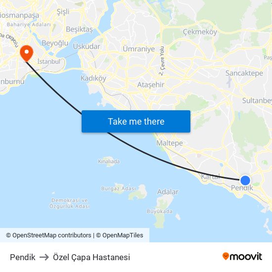 Pendik to Özel Çapa Hastanesi map