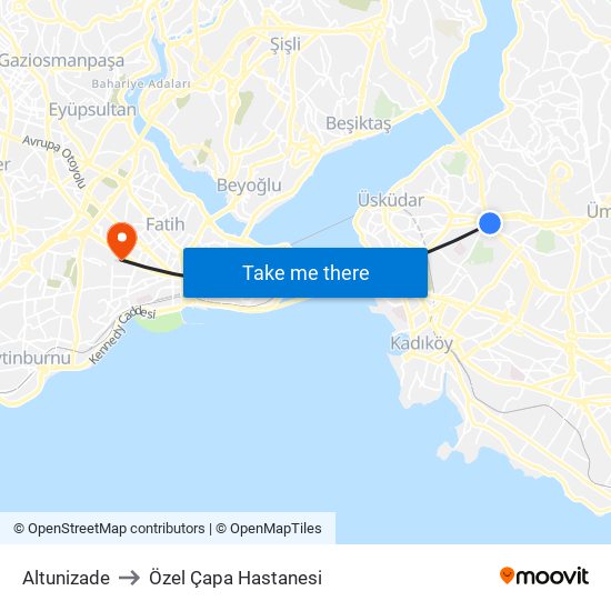 Altunizade to Özel Çapa Hastanesi map