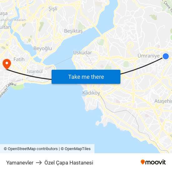 Yamanevler to Özel Çapa Hastanesi map