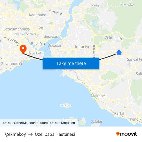 Çekmeköy to Özel Çapa Hastanesi map