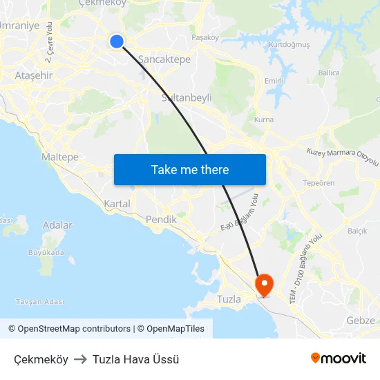 Çekmeköy to Tuzla Hava Üssü map