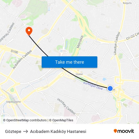 Göztepe to Acıbadem Kadıköy Hastanesi map