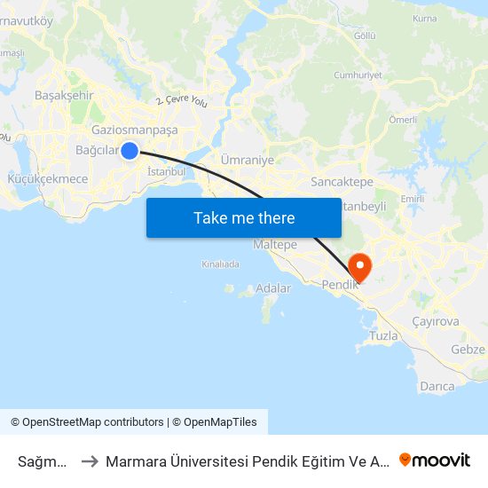 Sağmalcılar to Marmara Üniversitesi Pendik Eğitim Ve Araştırma Hastanesi map