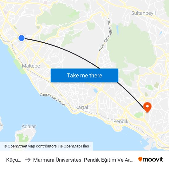 Küçükyalı to Marmara Üniversitesi Pendik Eğitim Ve Araştırma Hastanesi map