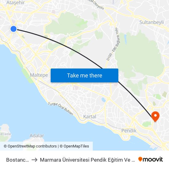 Bostancı (M4) to Marmara Üniversitesi Pendik Eğitim Ve Araştırma Hastanesi map