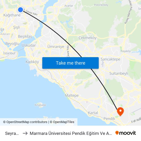 Seyrantepe to Marmara Üniversitesi Pendik Eğitim Ve Araştırma Hastanesi map