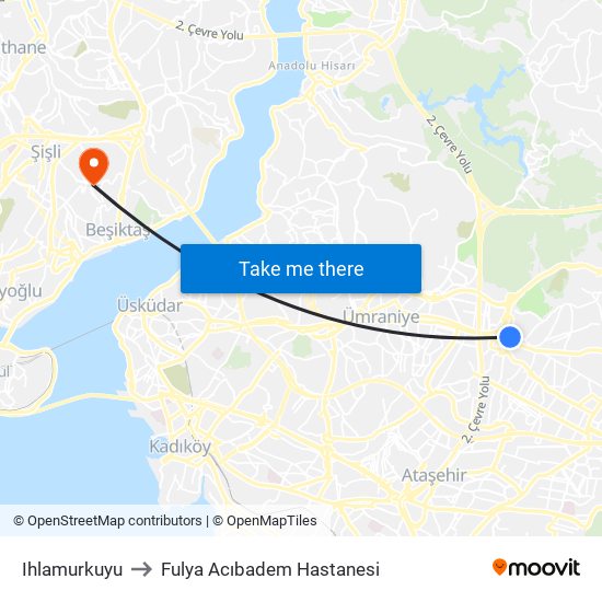 Ihlamurkuyu to Fulya Acıbadem Hastanesi map