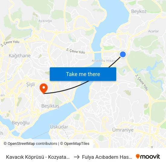 Kavacık Köprüsü - Kozyatağı Yönü to Fulya Acıbadem Hastanesi map
