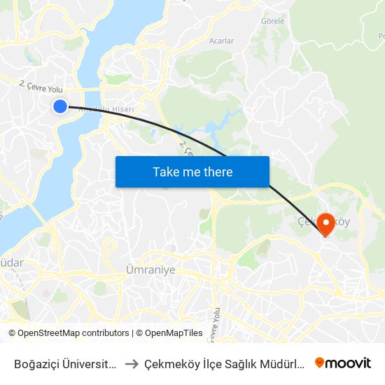 Boğaziçi Üniversitesi to Çekmeköy İlçe Sağlık Müdürlüğü map