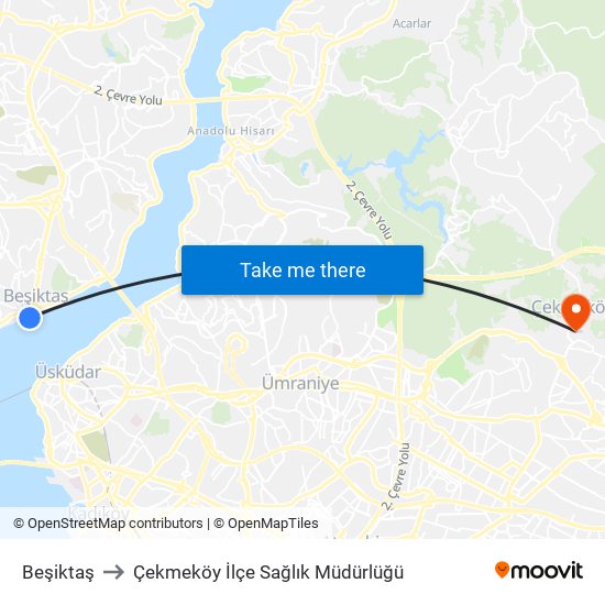 Beşiktaş to Çekmeköy İlçe Sağlık Müdürlüğü map