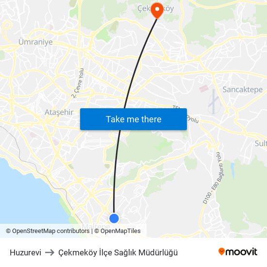 Huzurevi to Çekmeköy İlçe Sağlık Müdürlüğü map