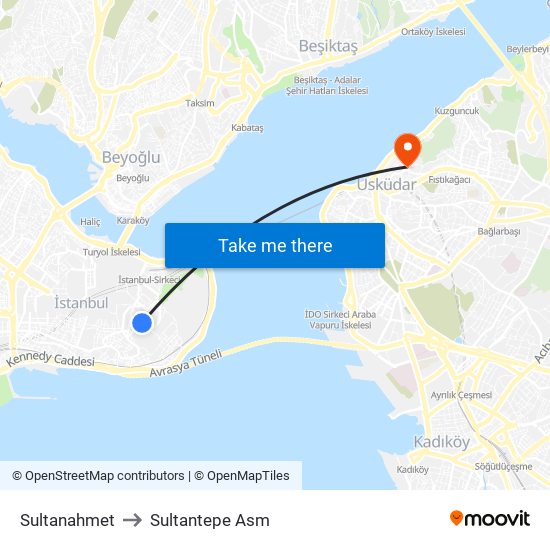 Sultanahmet to Sultantepe Asm map