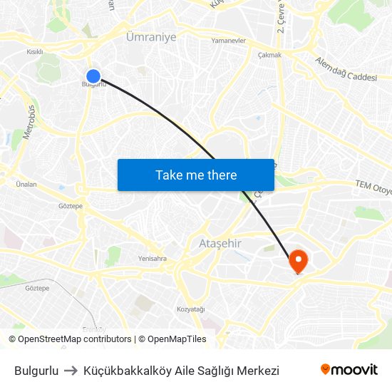 Bulgurlu to Küçükbakkalköy Aile Sağlığı Merkezi map