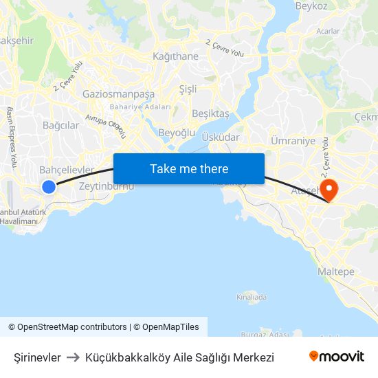 Şirinevler to Küçükbakkalköy Aile Sağlığı Merkezi map