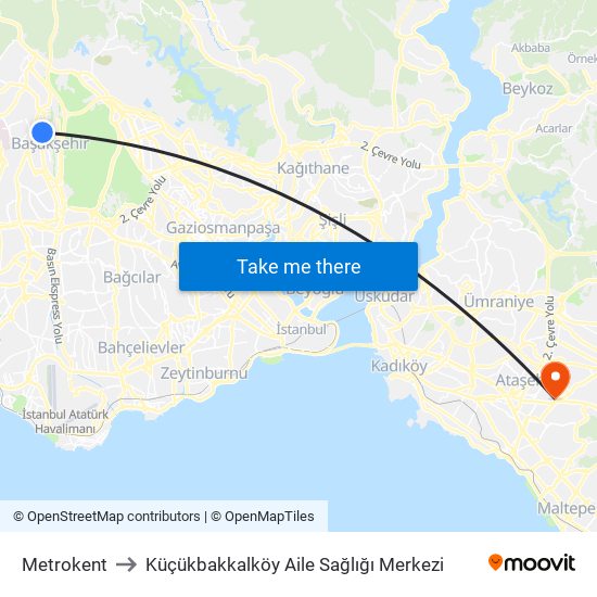 Metrokent to Küçükbakkalköy Aile Sağlığı Merkezi map