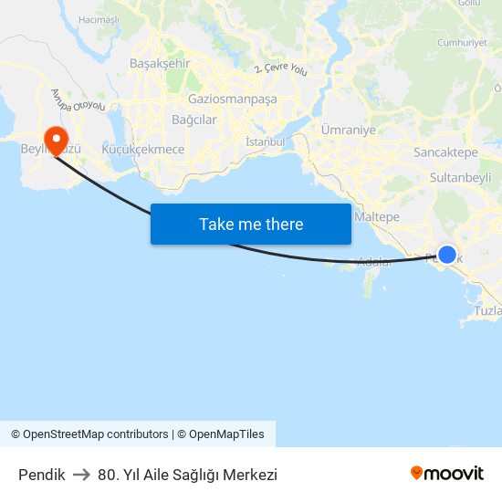 Pendik to 80. Yıl Aile Sağlığı Merkezi map