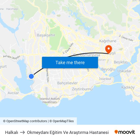 Halkalı to Okmeydanı Eğitim Ve Araştırma Hastanesi map