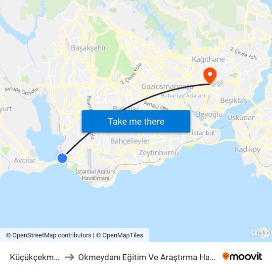 Küçükçekmece to Okmeydanı Eğitim Ve Araştırma Hastanesi map