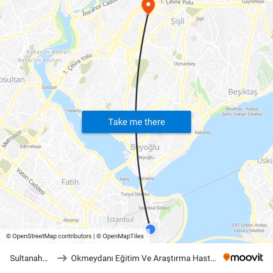 Sultanahmet to Okmeydanı Eğitim Ve Araştırma Hastanesi map