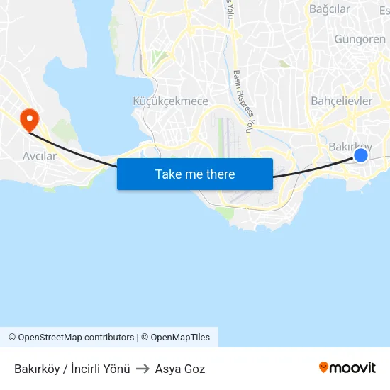 Bakırköy / İncirli Yönü to Asya Goz map
