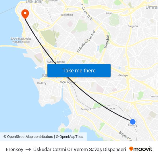 Erenköy to Üsküdar Cezmi Or Verem Savaş Dispanseri map