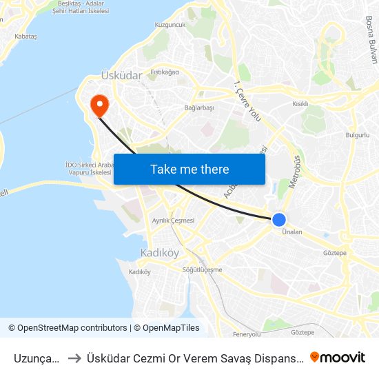 Uzunçayır to Üsküdar Cezmi Or Verem Savaş Dispanseri map
