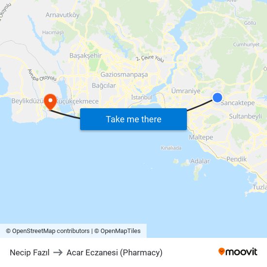 Necip Fazıl to Acar Eczanesi (Pharmacy) map