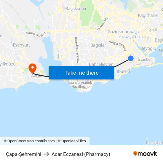 Çapa-Şehremini to Acar Eczanesi (Pharmacy) map