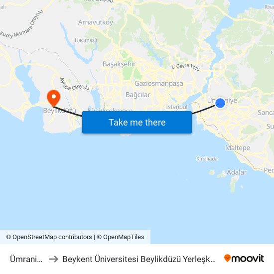 Ümraniye to Beykent Üniversitesi Beylikdüzü Yerleşkesi map