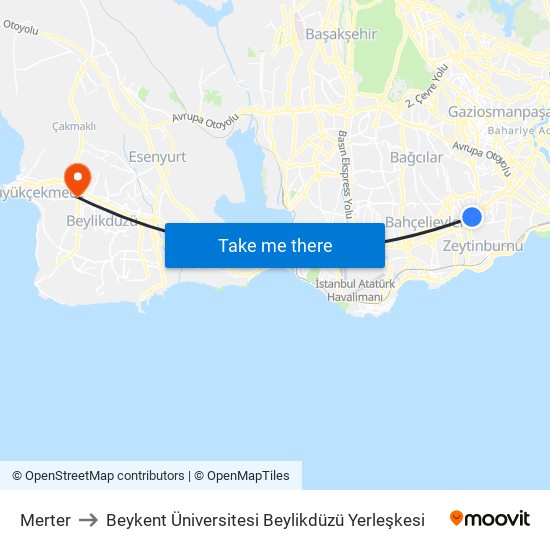 Merter to Beykent Üniversitesi Beylikdüzü Yerleşkesi map