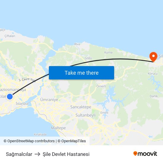 Sağmalcılar to Şile Devlet Hastanesi map