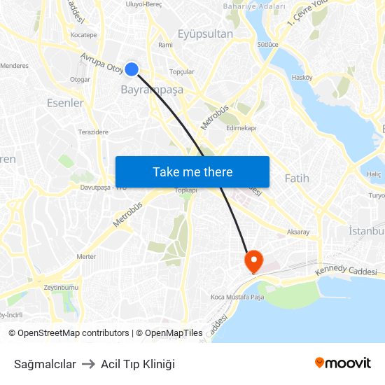 Sağmalcılar to Acil Tıp Kliniği map