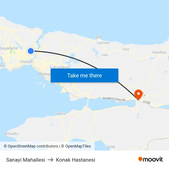 Sanayi Mahallesi to Konak Hastanesi map