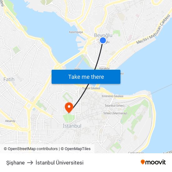 Şişhane to İstanbul Üniversitesi map