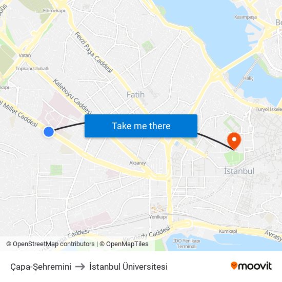 Çapa-Şehremini to İstanbul Üniversitesi map