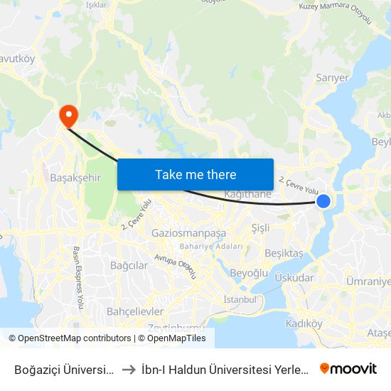 Boğaziçi Üniversitesi to İbn-I Haldun Üniversitesi Yerleşkesi map