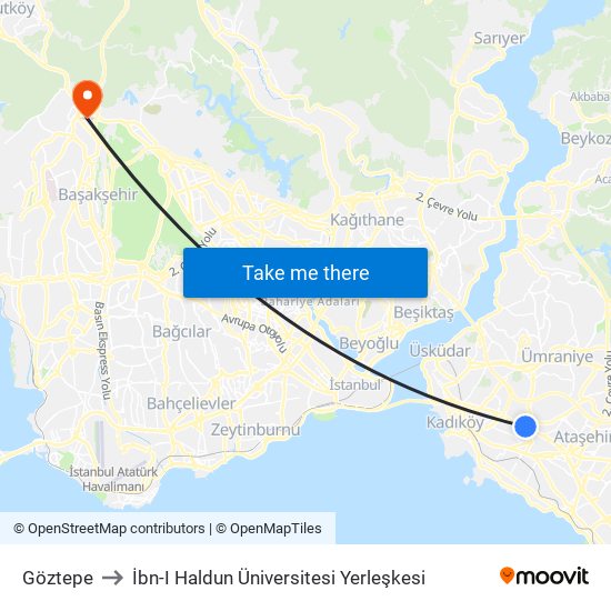 Göztepe to İbn-I Haldun Üniversitesi Yerleşkesi map