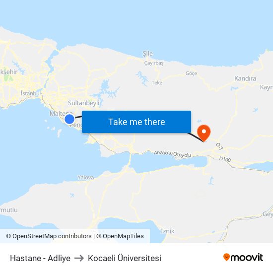 Hastane - Adliye to Kocaeli Üniversitesi map