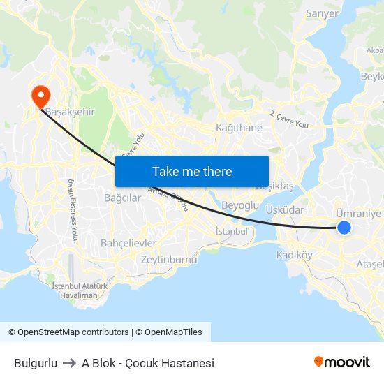 Bulgurlu to A Blok - Çocuk Hastanesi map