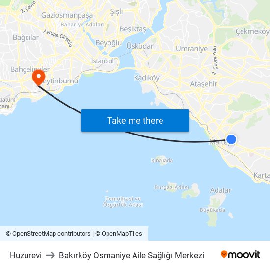 Huzurevi to Bakırköy Osmaniye Aile Sağlığı Merkezi map