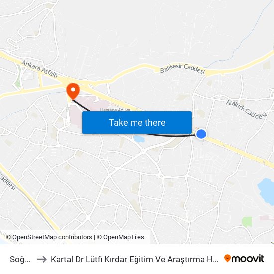 Soğanlık to Kartal Dr Lütfi Kırdar Eğitim Ve Araştırma Hastane Poliklinikleri map