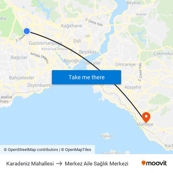 Karadeniz Mahallesi to Merkez Aile Sağlık Merkezi map