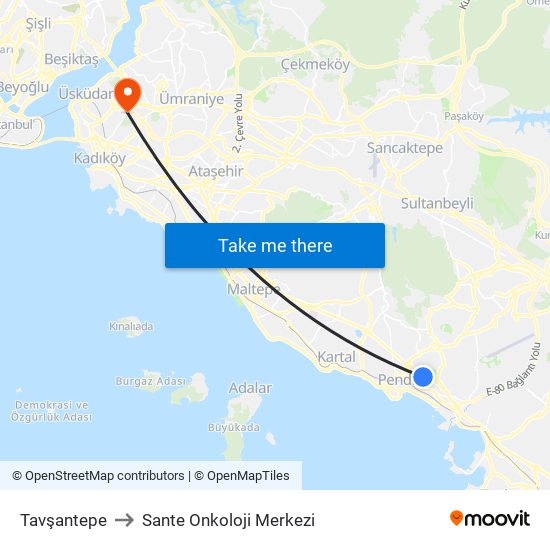 Tavşantepe to Sante Onkoloji Merkezi map