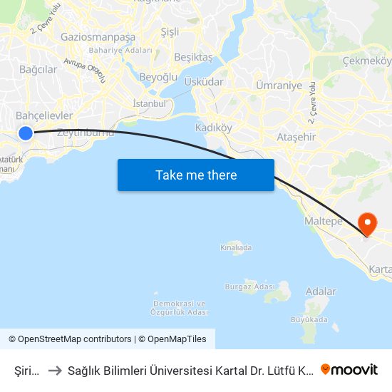 Şirinevler to Sağlık Bilimleri Üniversitesi Kartal Dr. Lütfü Kırdar Eğitim & Araştırma Hastanesi map