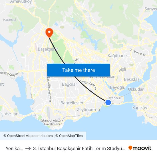 Yenikapı to 3. İstanbul Başakşehir Fatih Terim Stadyumu map