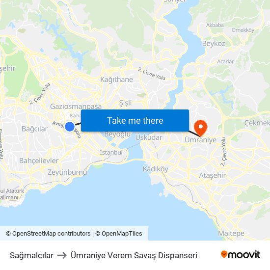 Sağmalcılar to Ümraniye Verem Savaş Dispanseri map