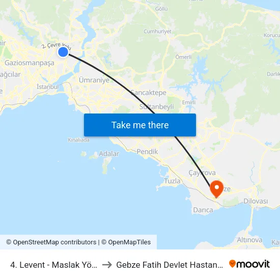 4. Levent - Maslak Yönü to Gebze Fatih Devlet Hastanesi map
