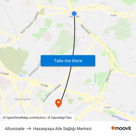 Altunizade to Hasanpaşa Aile Sağlığı Merkezi map