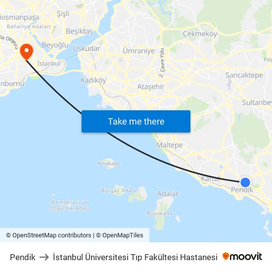 Pendik to İstanbul Üniversitesi Tıp Fakültesi Hastanesi map